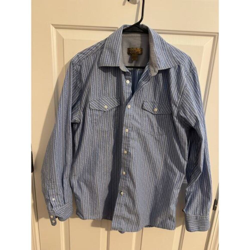 Blue Pronto Uomo Mens Button Down Blue White Embroidered Stripe L